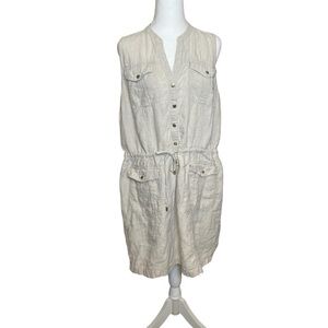 Michael Kors Sleeveless Tan Khaki Linen Cargo Safari Dress XL Pockets Neutral